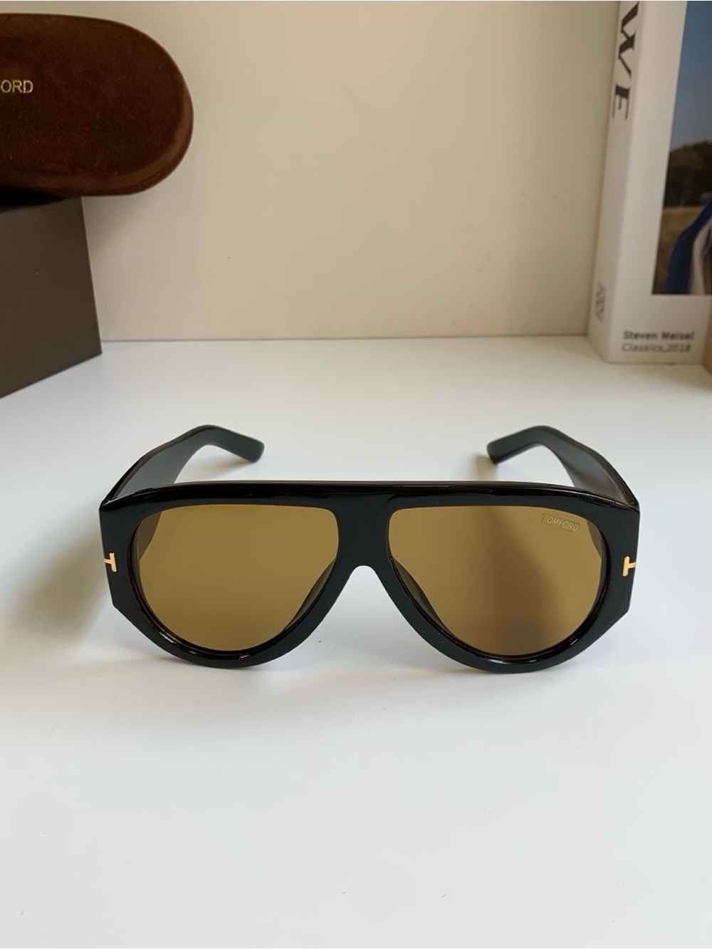 Tom Ford Black Frame Amber Lens Sunglasses with Original Velvet Case